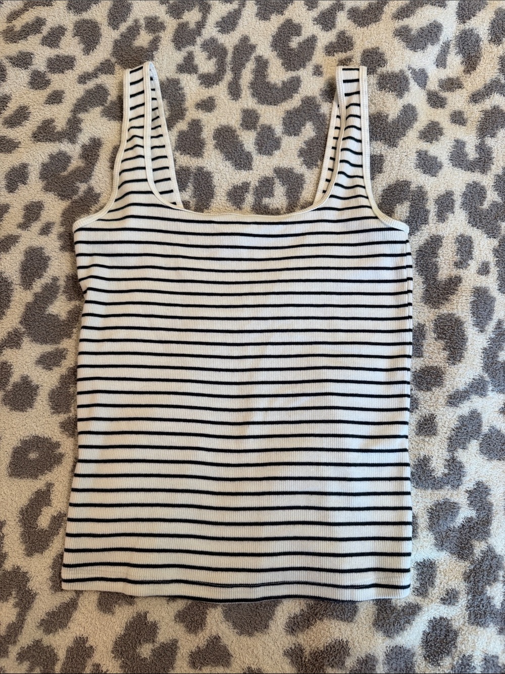 Abercrombie & Fitch White and Navy Striped Square-Neck Tank